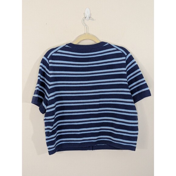 J.Crew Cashmere Short Sleeve Cardigan in Blue Stripes Gold Buttons Nautical XL - Picture 13 of 13